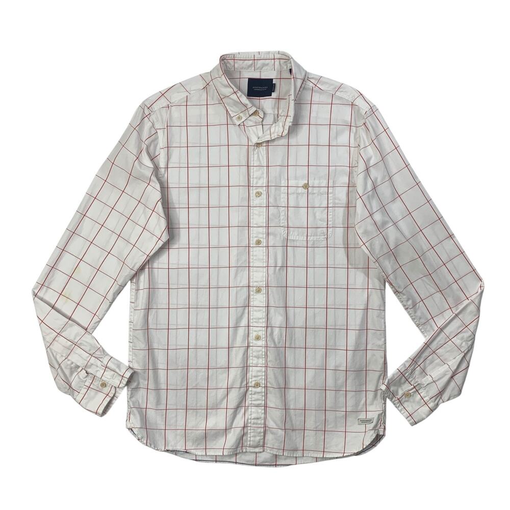 Scotch & Soda Shirt Mens M Medium White Red Cotton Button Down Regular Fit